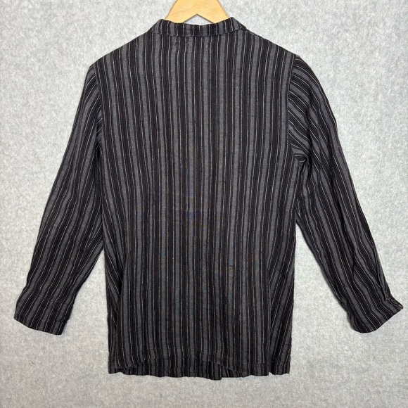 Flax Striped Linen Long Sleeve Button-Down Tunic Shirt-Black/White-Women US 4-6 - Picture 4 of 6